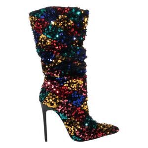 Azalea Wang Jimena Heeled Boots Rainbow Multi Sequin Embellished Stiletto 7.5